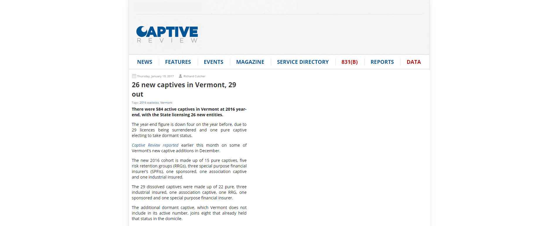 Vermont Licenses 26 New Captives Loses 29